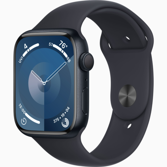 اپل واچ سری ۹ ۴۵ میلی متری بدنه آلومینیوم میدنایت با بند مشکی Apple Watch Series 9 Midnight Aluminum Case-Midnight Band-45mm